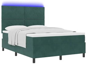 Cama Box Spring vidaXL com Colchão e LED Verde Escuro 140x200 cm Velud