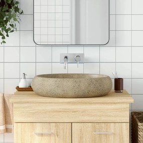 vidaXL Lavatório de bancada oval 59x40x15 cm cerâmica cor de areia