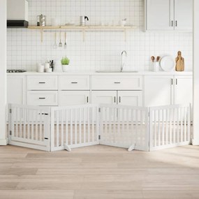 vidaXL Portão p/ cães com porta dobrável 4 painéis 320 cm álamo branco