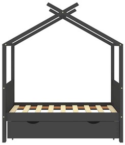 Cama de criança c/ gaveta 70x140 cm pinho maciço cinza-escuro