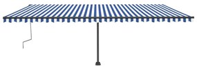 Toldo retrátil manual com LED 600x300 cm azul e branco