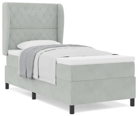 Cama Box Spring com Colchão - Cinza Claro - 90x200 cm - Veludo