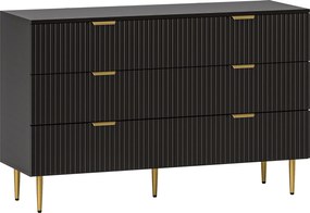 HOMCOM Cômoda 6 Gavetas Moderna 120x40x76,5 cm Preto com Detalhes Dourados | Aosom Portugal