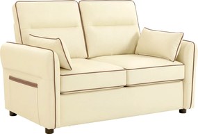 HOMCOM Sofá 2 Lugares em Pele Sintética com Estofamento Espesso, Bolso Lateral e 2 Almofadas, 136x81x90 cm, Bege | Aosom Portugal