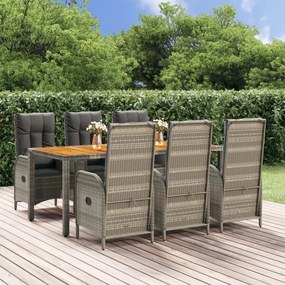 vidaXL 7 pcs conjunto de jantar p/ jardim c/ almofadões vime PE cinza