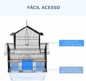 Gaiola para Pássaros de Aço com Bandeja Removível e 2 Comedouros, Periquitos e Pintassilgos 50,5x41x63 cm Branco