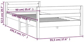 Estrutura de cama 90x190 cm madeira de pinho maciça cinzento