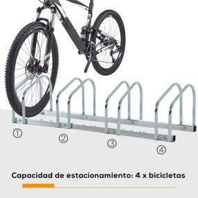 Estacionamento para 4 Bicicletas Suporte de Aço para Estacionar Bicicletas no Chão para Interior e Exterior 110x33x27 cm Prata