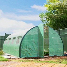 Estufa de jardim tipo túnel 6 x 3 x 2 m, 18 m², 8 janelas, 2 portas articuladas, lona de PE, estrutura em ferro galvanizado verde
