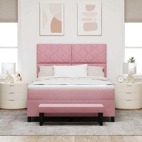 Cama Box Spring com Colchão e Banco Rosa 140x200 cm Veludo