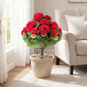 Conjunto de 2 árvores topiárias artificiais de begónia com 22 flores (VASOS NÃO INCLUIDOS), 300 folhas e estacas com terra, 57 cm, para interior, exte