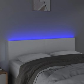 Cabeceira de cama c/ LED couro artificial 144x5x78/88 cm branco