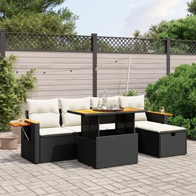 vidaXL 6 pcs conjunto sofás de jardim c/ almofadões vime PE preto