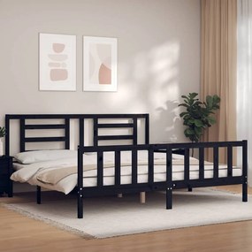vidaXL Estrutura cama Super King Size c/cabeceira madeira maciça preto