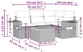 5 pcs conjunto de sofás p/ jardim com almofadões vime PE bege