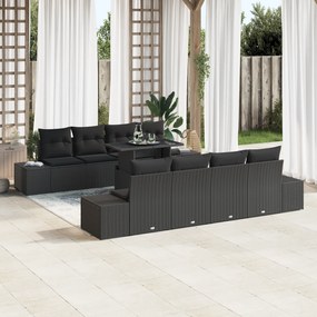 Conjunto de Sofá de Jardim 7 Peças com Almofadas Preto em Rattan Sinté