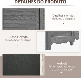 Biombo Separador de Ambientes Dobrável de 4 Painéis de Madeira com Quadros 162x172 cm Cinzento