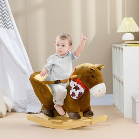 Cavalo Baloiço para Bebés com Sons Cinto de Segurança 60x33x50 cm Castanho