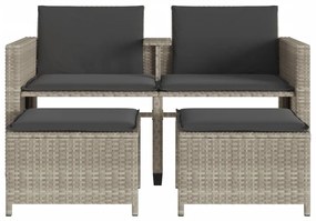 Sofá de jardim 2 lugares com mesa e bancos vime PE cinza-claro