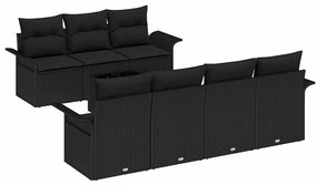 Conjunto de Sofá de Jardim com 8 Peças e Almofadas Pretas em Rattan