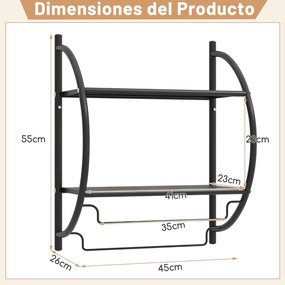 Toalheiro de parede 45 x 26 x 55 cm (C x L x A) com barra e 2 prateleiras para Casa de Banho Preto