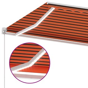 Toldo retrátil manual com LED 500x300 cm laranja e castanho