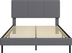HOMCOM Estrutura de cama 140 x 200 cm com cabeceira ajustável, cama estofada com efeito linho e 12 ripas | Aosom Portugal