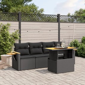 vidaXL 5 pcs conjunto sofás de jardim com almofadões vime PE preto