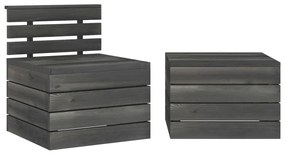 2 pcs conj. lounge de paletes jardim pinho maciço cinza-escuro