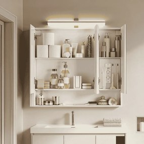 Armário parede de casa de banho com iluminação LED, 16,6 x 90,1 x 75,1 cm branco