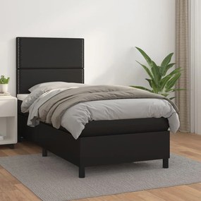 Cama com molas/colchão 90x200 cm couro artificial preto