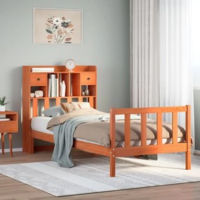 vidaXL Cama com estante sem colchão 75x190cm pinho maciço castanho-mel