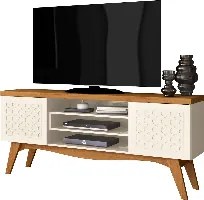 Móvel TV LIS – 160x38x70,5 cm – MDP Casca de Ovo e Coral com Portas De