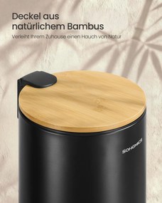 Caixote de lixo para casa de banho com tampa e pedal silencioso, 3 litros, preto