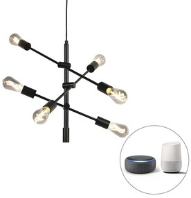 Candeeiro pendente industrial inteligente preto com 6 lâmpadas WiFi ST64 - Sydney