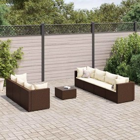 vidaXL 8 pcs conjunto lounge jardim c/ almofadões vime PE castanho