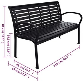 Banco de jardim 116 cm aço e WPC preto