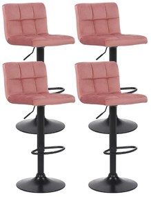 Conjunto de 4 bancos de bar em veludo com estrutura preta 85-106 x 40 x 50 cm rosa