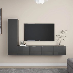 vidaXL 4 pcs conjunto de móveis de TV contraplacado cinzento brilhante