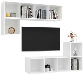 4 pcs conjunto de móveis de TV contraplacado branco