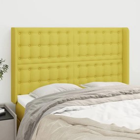 vidaXL Cabeceira de cama c/ abas tecido 147x16x118/128 cm verde