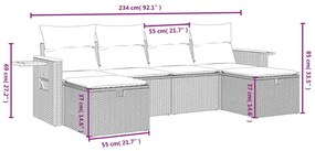 6 pcs conjunto de sofás p/ jardim com almofadões vime PE bege