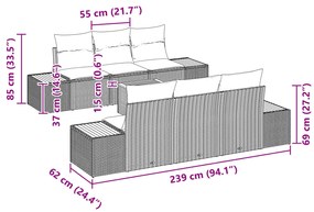 Conjunto de Sofás de Jardim vidaXL com 7 Peças e Almofadas Preto Ratta