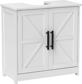HOMCOM Móvel sob lavatório, móvel de banheiro com 2 portas magnéticas estilo celeiro e prateleiras, 60 x 30 x 60 cm, branco | Aosom Portugal