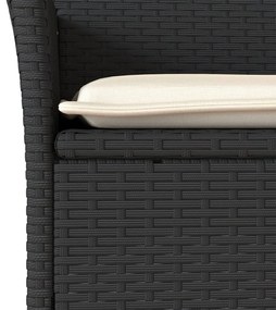 3 pcs conjunto jantar jardim c/ almofadões vime PE/acácia preto