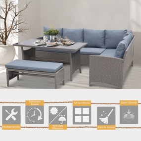 Conjunto de 4 Peças de Móveis e Vime com Almofadas Acolchoadas para Ja