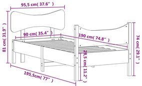 Cama sem colchão 90x190 cm madeira de pinho maciça castanho-mel