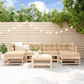 7 pcs conjunto lounge jardim c/ almofadões madeira maciça