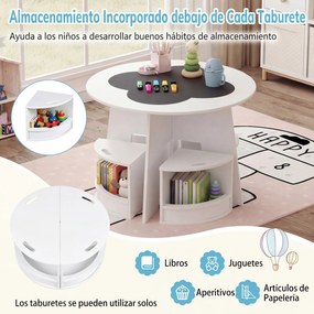 Conjunto de Mesa Redonda e 4 Bancos Infantis, 70 x 70 x 49 cm, Design Empilhável, Branco