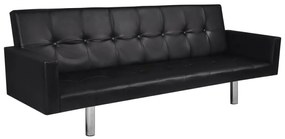 vidaXL Sofá-cama com apoios de braço, couro artificial preto